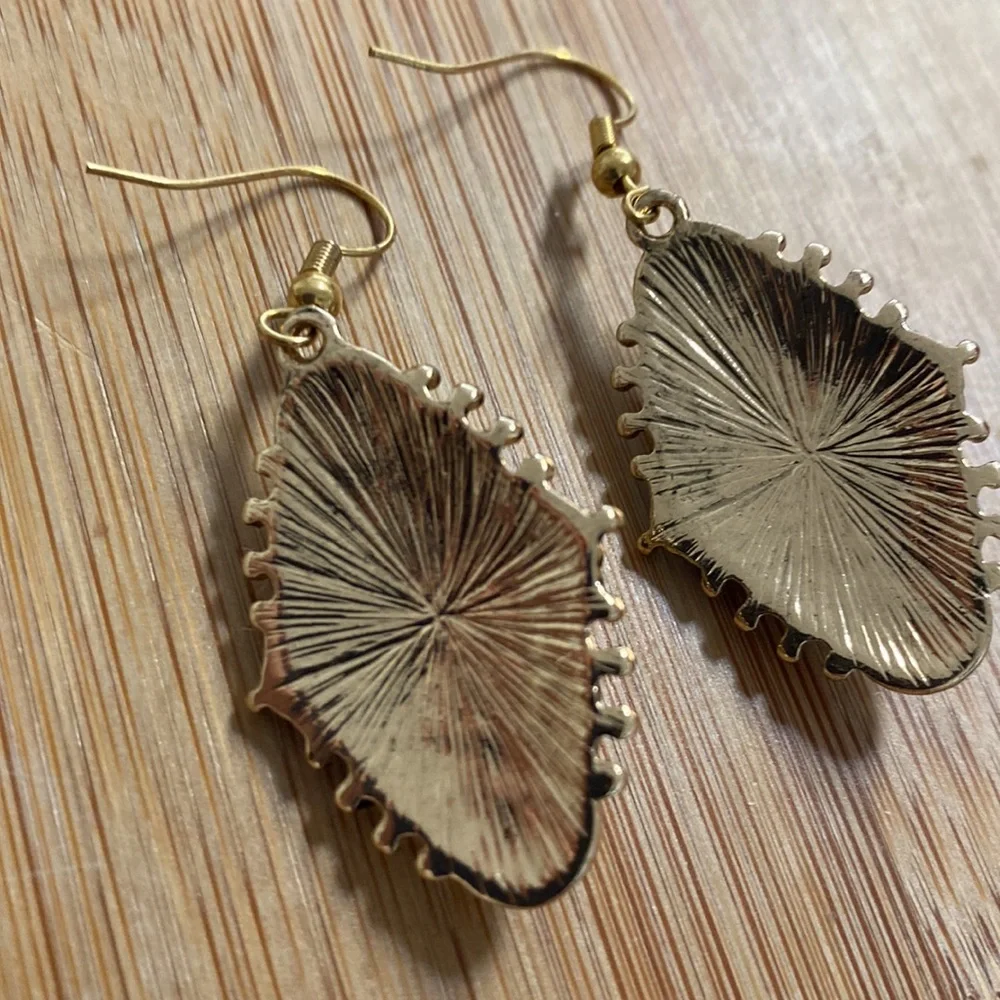 Blue Oval Rhinestone Dangle Pierced earrings - Picture 2 of 2